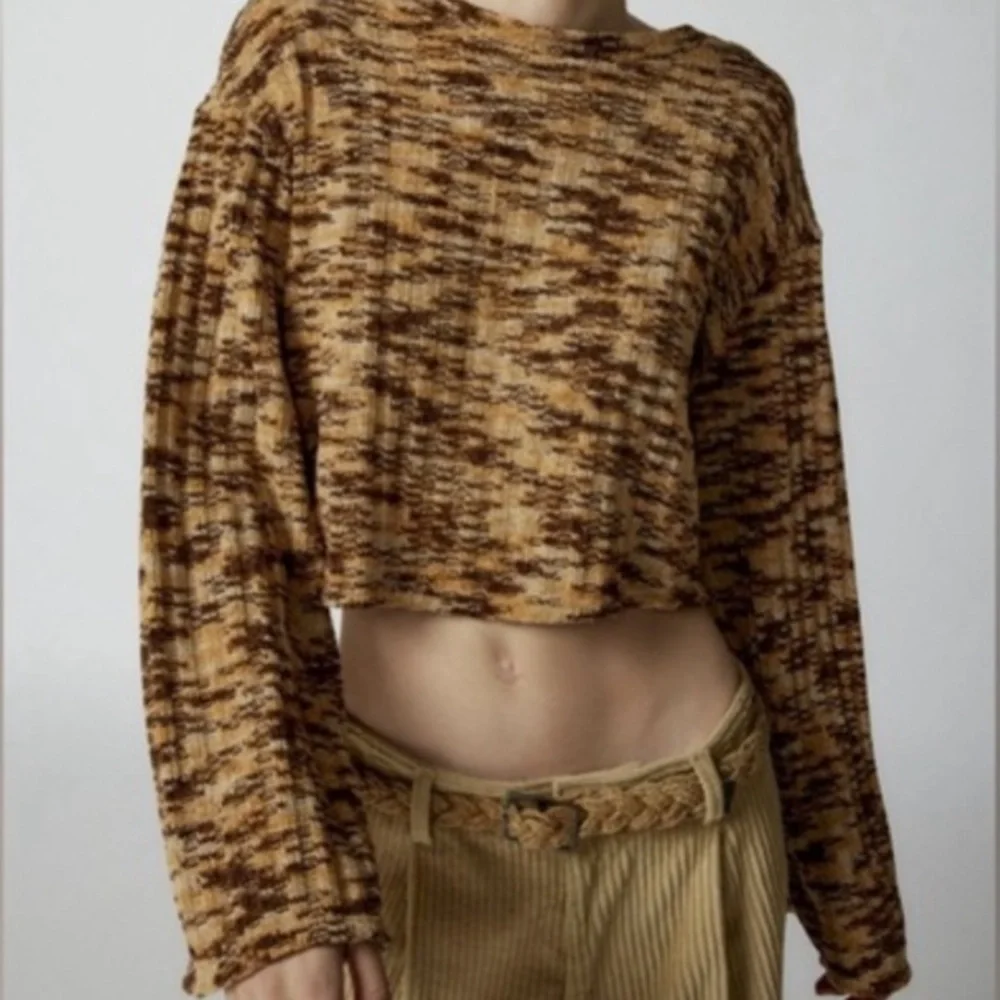 🟠NWT URBAN RENEWAL Remnants Marled Chenille Drippy Sleeve Sweater in Taupe XL